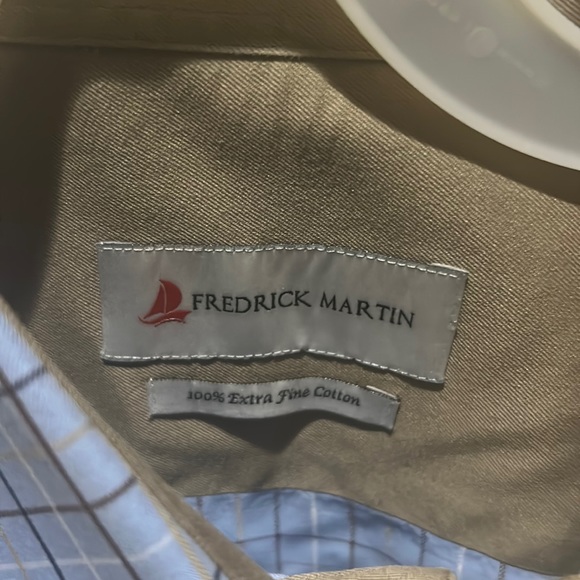 Fredrick Martin Men’s Blue and White Plaid Button Down Long-Sleeve Dress Shirt L - Picture 3 of 8